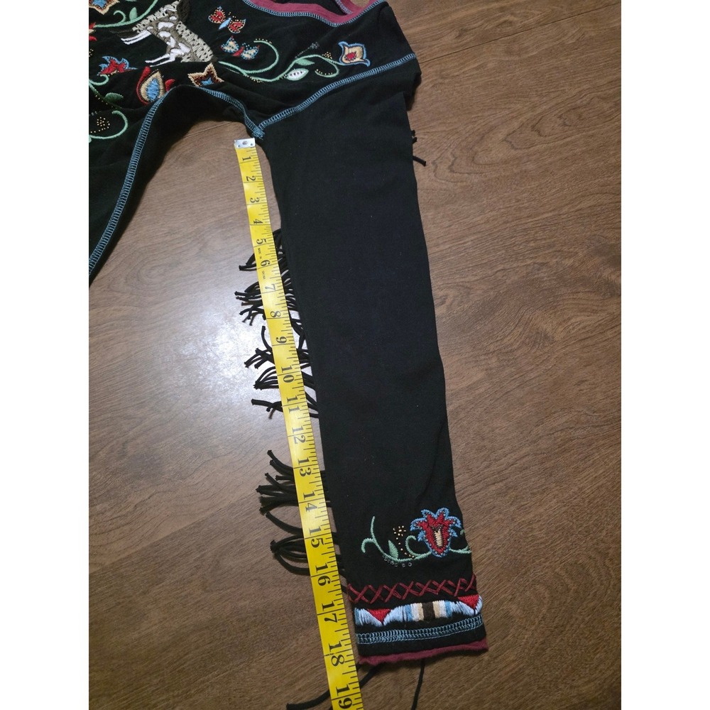 Double D Ranch Western Embroidered Horse Fringe Long Sleeve Top Black Small - Picture 4 of 12